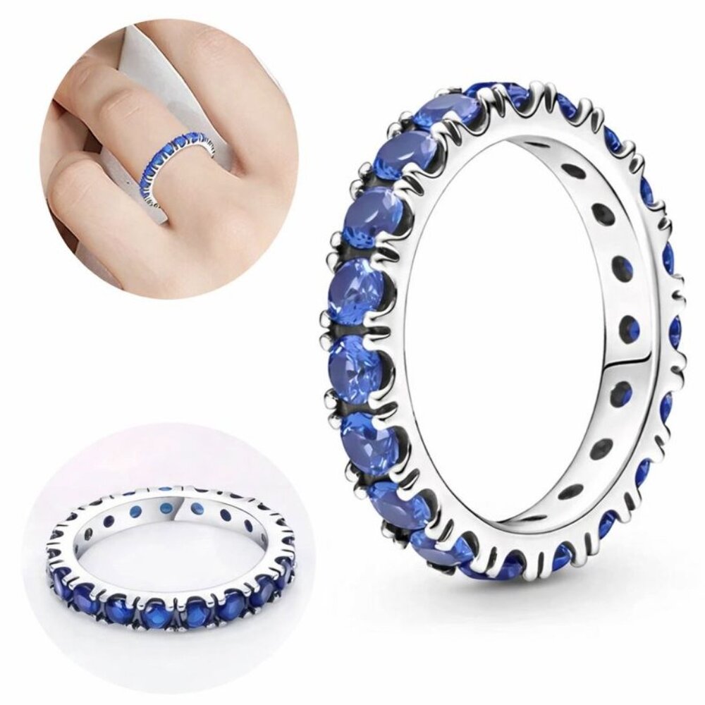 Blue CZ Pavé Eternity Ring